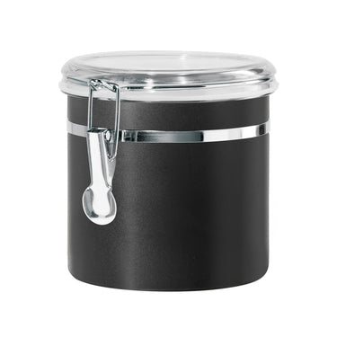 Oggi Stainless Steel Kitchen Canister 36 fl oz, Black - Airtight Clamp Lid, Clear See-Thru Top - Ideal for Kitchen Storage, Food Storage, Pantry Storage. Size 5